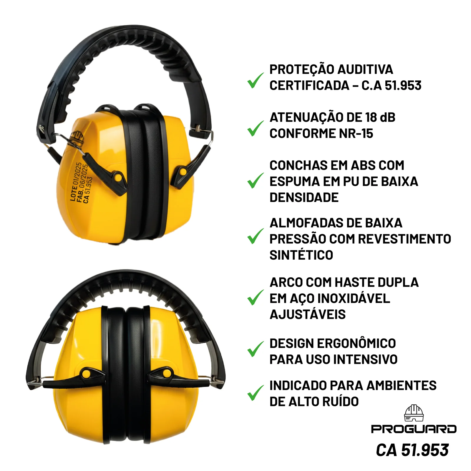 PROGUARD - Protetor Auditivo Tipo Concha 18dB BAT - Detalhe